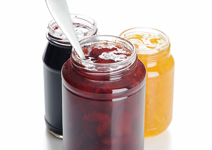 Marmeladengläser sind Lebensmittelkontaktmaterialien aus Glas