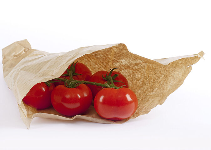 Food contact materials made of paper. Here, a paper bag used for vegetables
